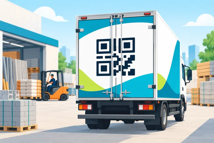 QR Code aplicado na porta traseira de um caminhão