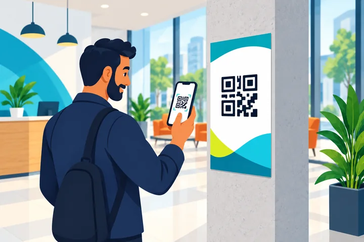 QR Code aplicado em uma coluna de prédio