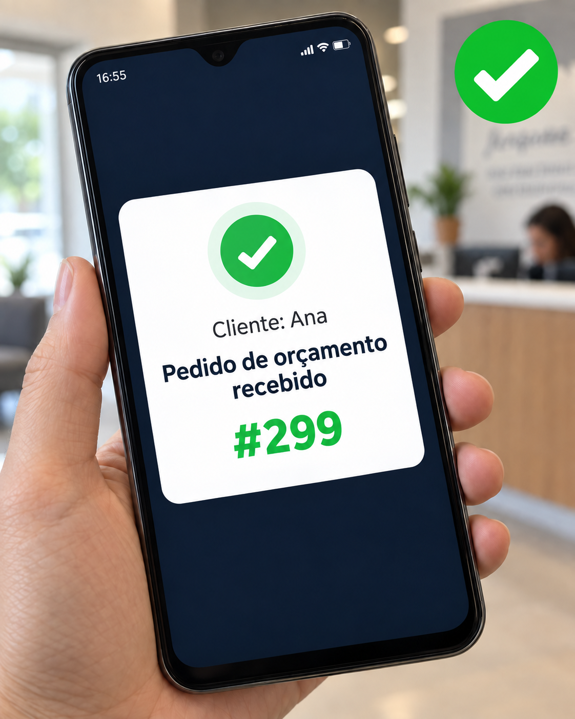 Pedido de orçamento número 299 recebido automaticamente, enviado pela cliente Ana